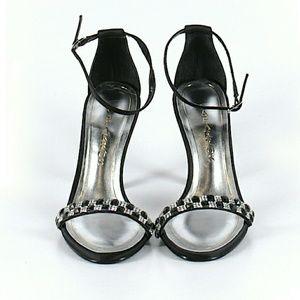 NWT Caparros Black Satin Heels w/ Rhinestones 6B